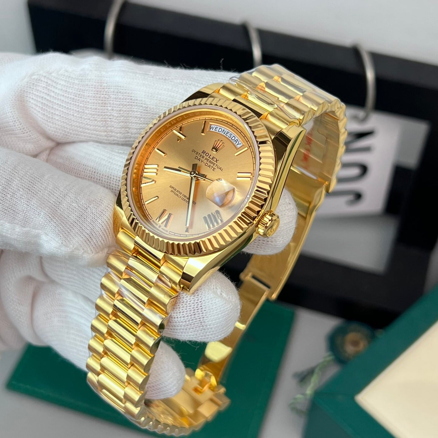 Rolex Day-Date Gold Wrapped Replica Watch Champagne Gold Dial GM V2 40mm