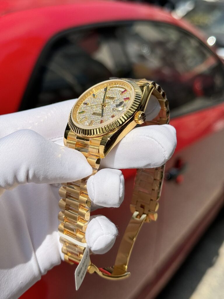 Rolex Day-Date Solid Gold Wrapped Replica Watch With Moissanite 40mm Clone