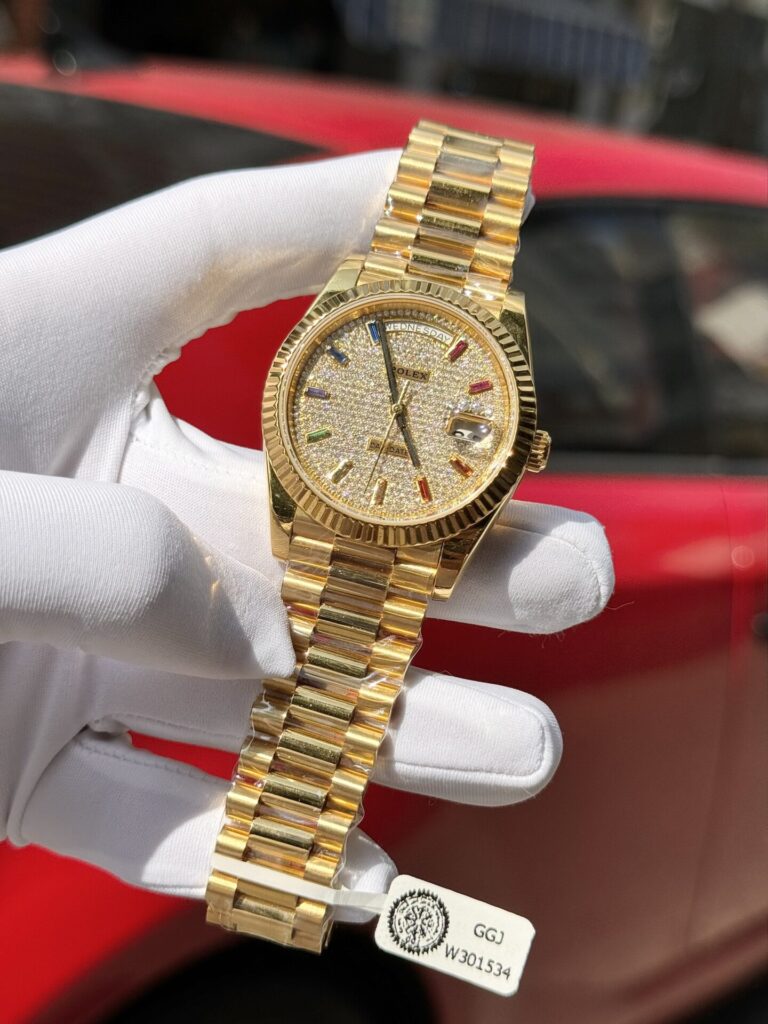 Rolex Day-Date Solid Gold Wrapped Replica Watch With Moissanite 40mm Clone