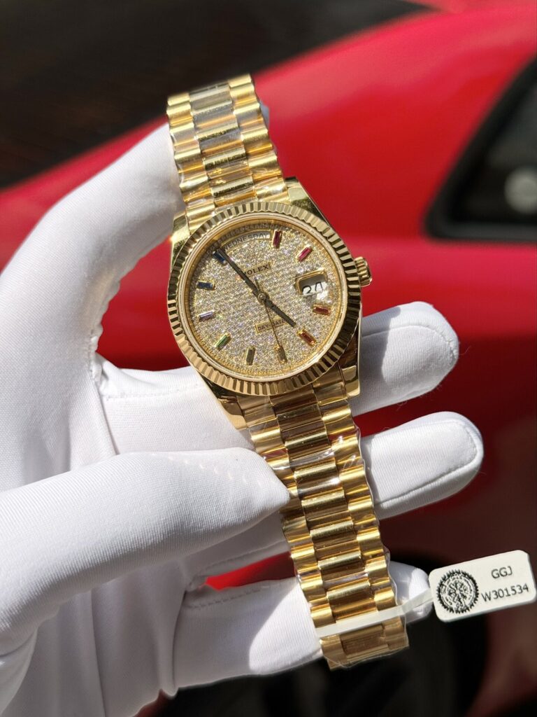 Rolex Day-Date Solid Gold Wrapped Replica Watch With Moissanite 40mm Clone