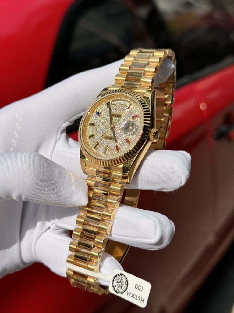 Rolex Day-Date Solid Gold Wrapped Replica Watch With Moissanite 40mm Clone