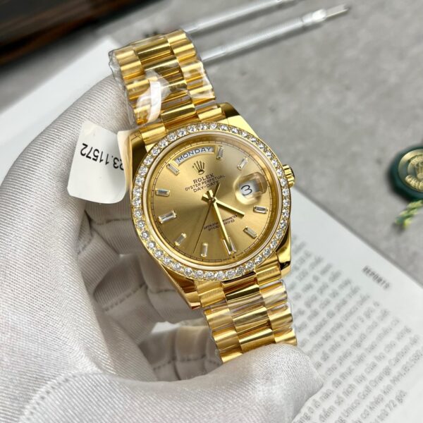Rolex Day-Date Gold Wrapped Replica Watch With Moissanite Diamonds GM V2 40mm