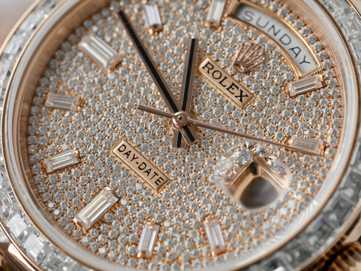 Rolex Day-Date Gold Wrapped + Moissanite Baguette Diamonds Replica Watch GMF 40mm Clone