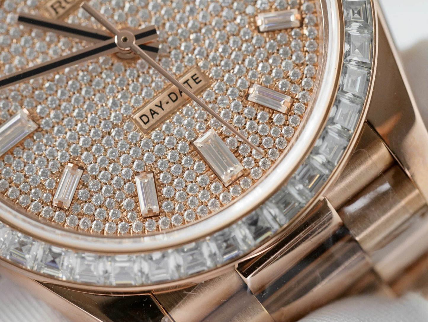 Rolex Day-Date Gold Wrapped + Moissanite Baguette Diamonds Replica Watch GMF 40mm Clone