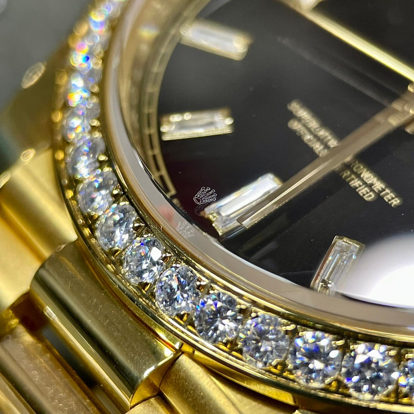 Rolex Day-Date Watch Black Dial Moissanite Diamonds Custom 40mm Clone