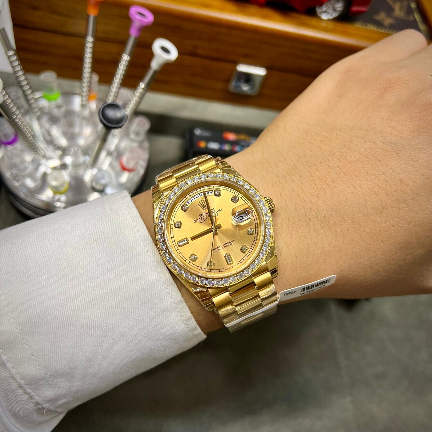 Rolex Day-Date Yellow Dial Custom Moissanite Diamonds 40mm Clone