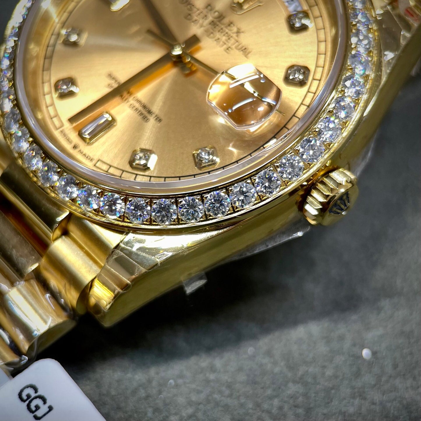 Rolex Day-Date Yellow Dial Custom Moissanite Diamonds 40mm Clone