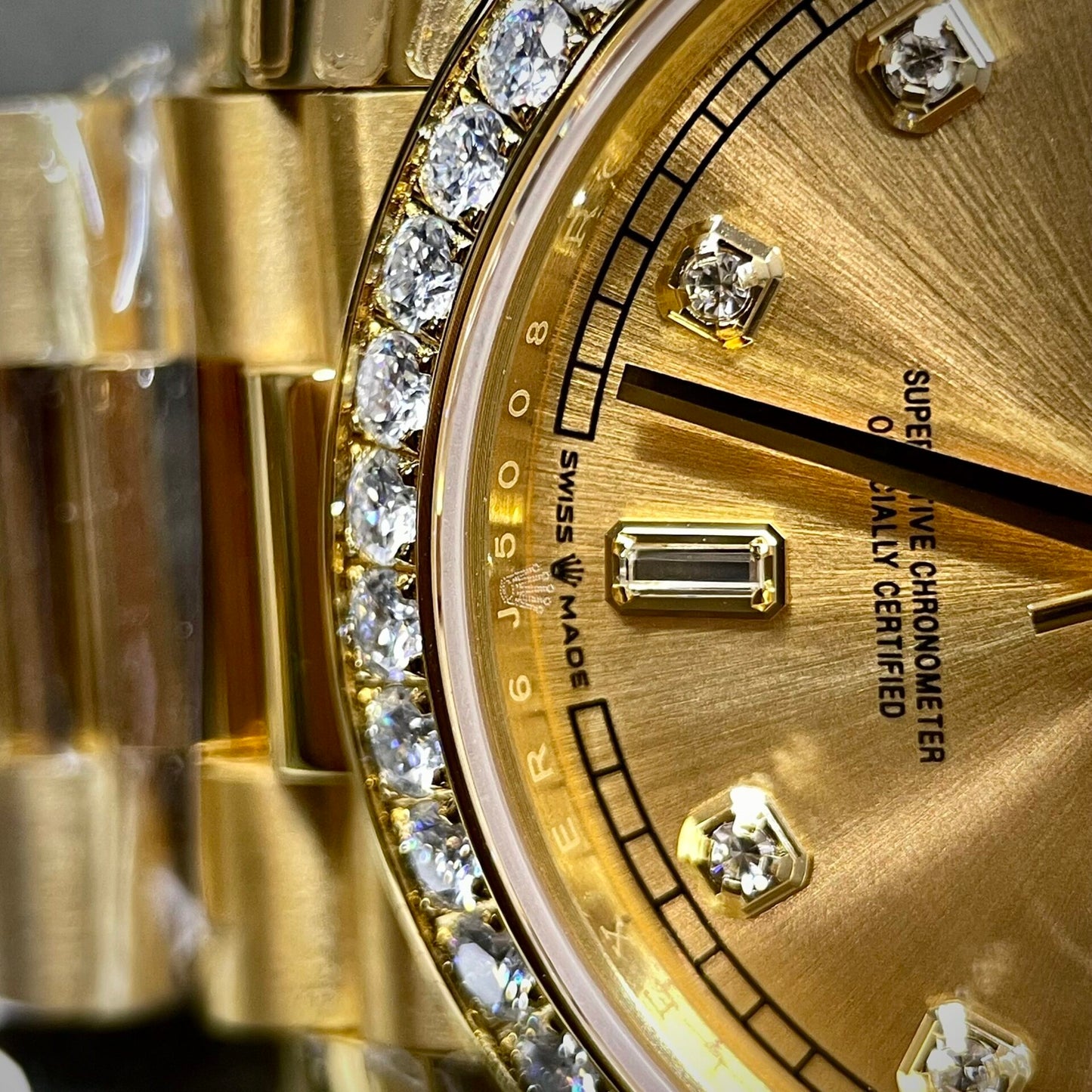 Rolex Day-Date Yellow Dial Custom Moissanite Diamonds 40mm Clone