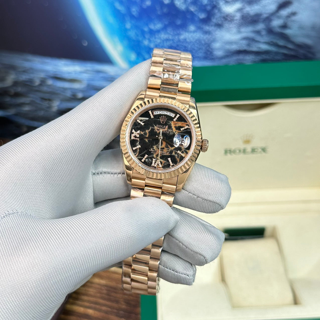 Rolex Day-Date Fake Watch 40mm – Rose Gold Lava Dial από BP Factory