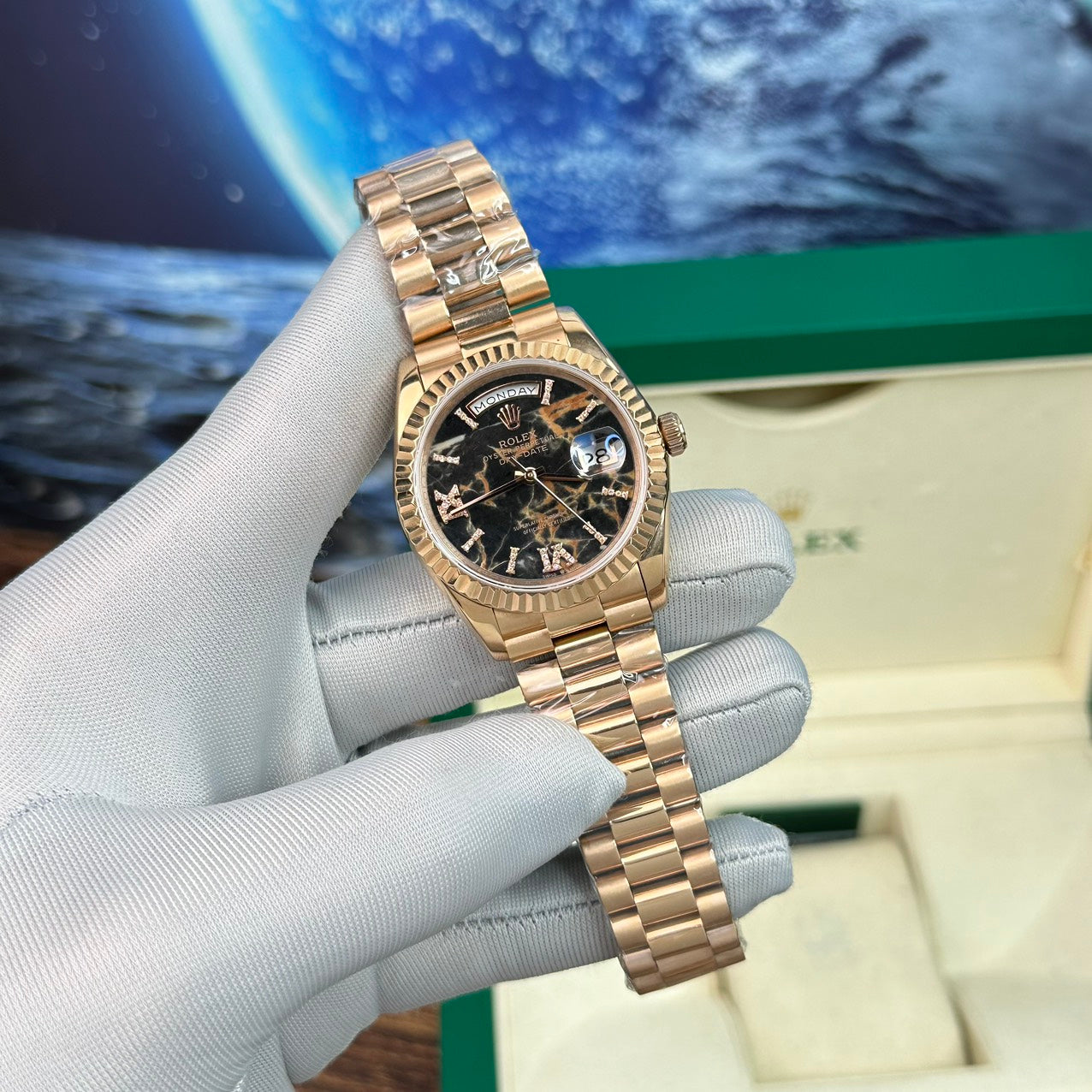 Rolex Day-Date Fake Watch 40mm – Rose Gold Lava Dial από BP Factory