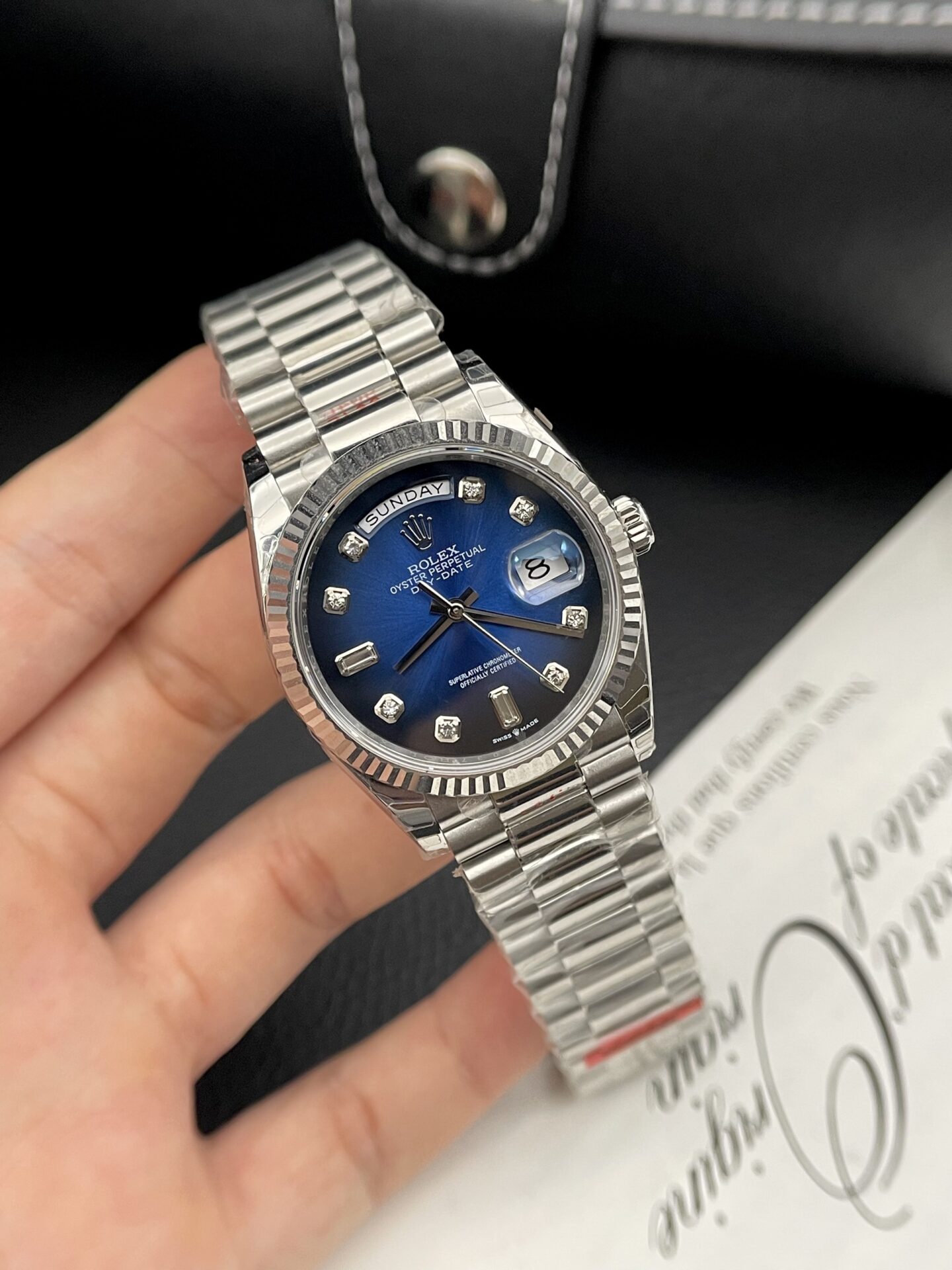 Rolex Day-Date Replica Watch Blue Dial Oyster Strap EW Factory 36mm