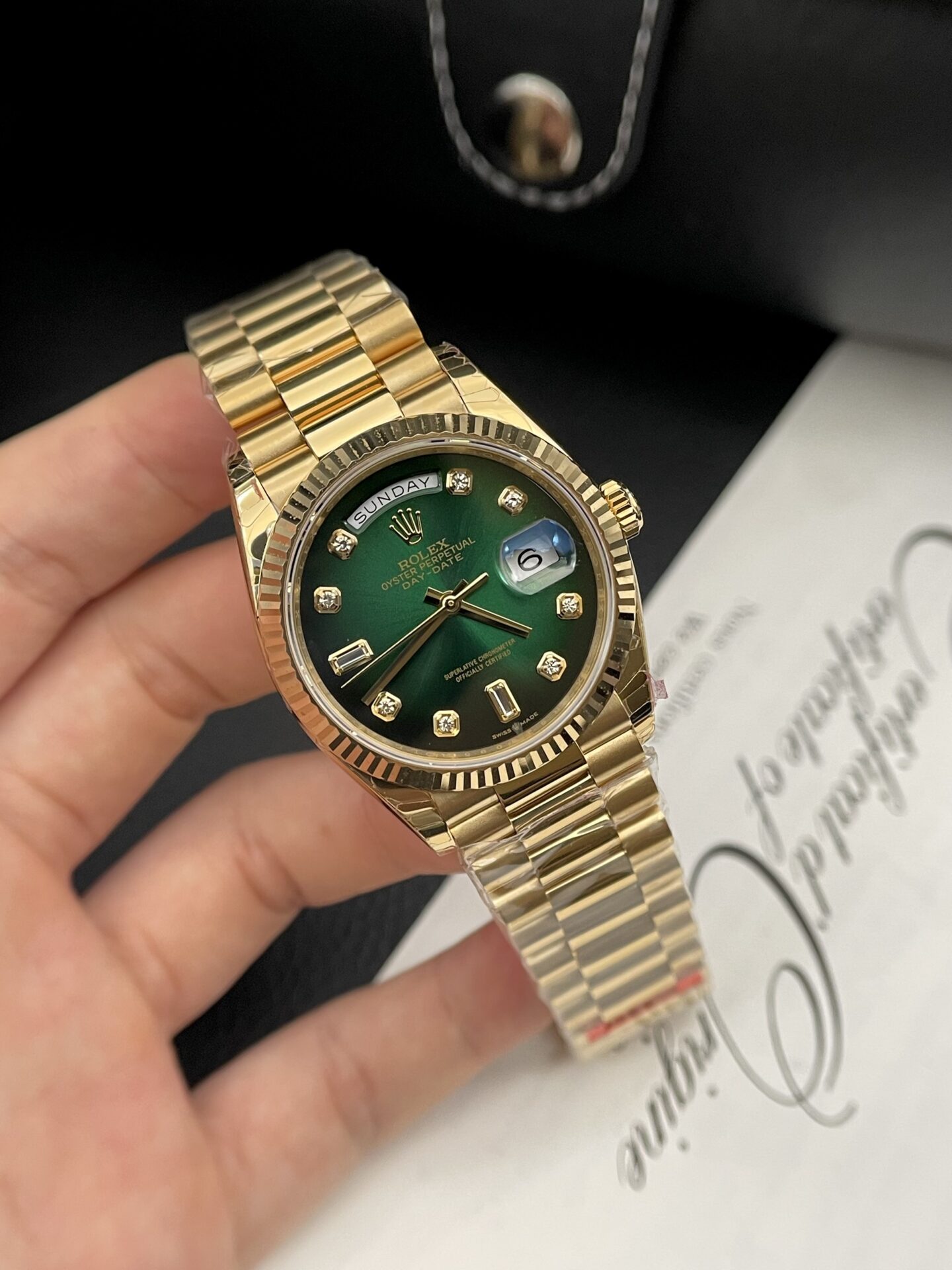 Rolex Day-Date Green Dial Gold Plated Best Replica Watch EW Factory 36mm