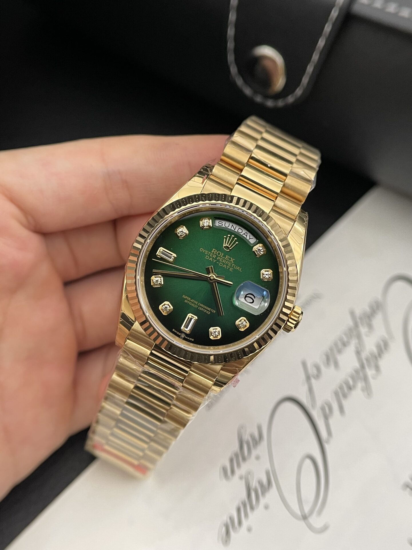 Rolex Day-Date Green Dial Gold Plated Best Replica Watch EW Factory 36mm