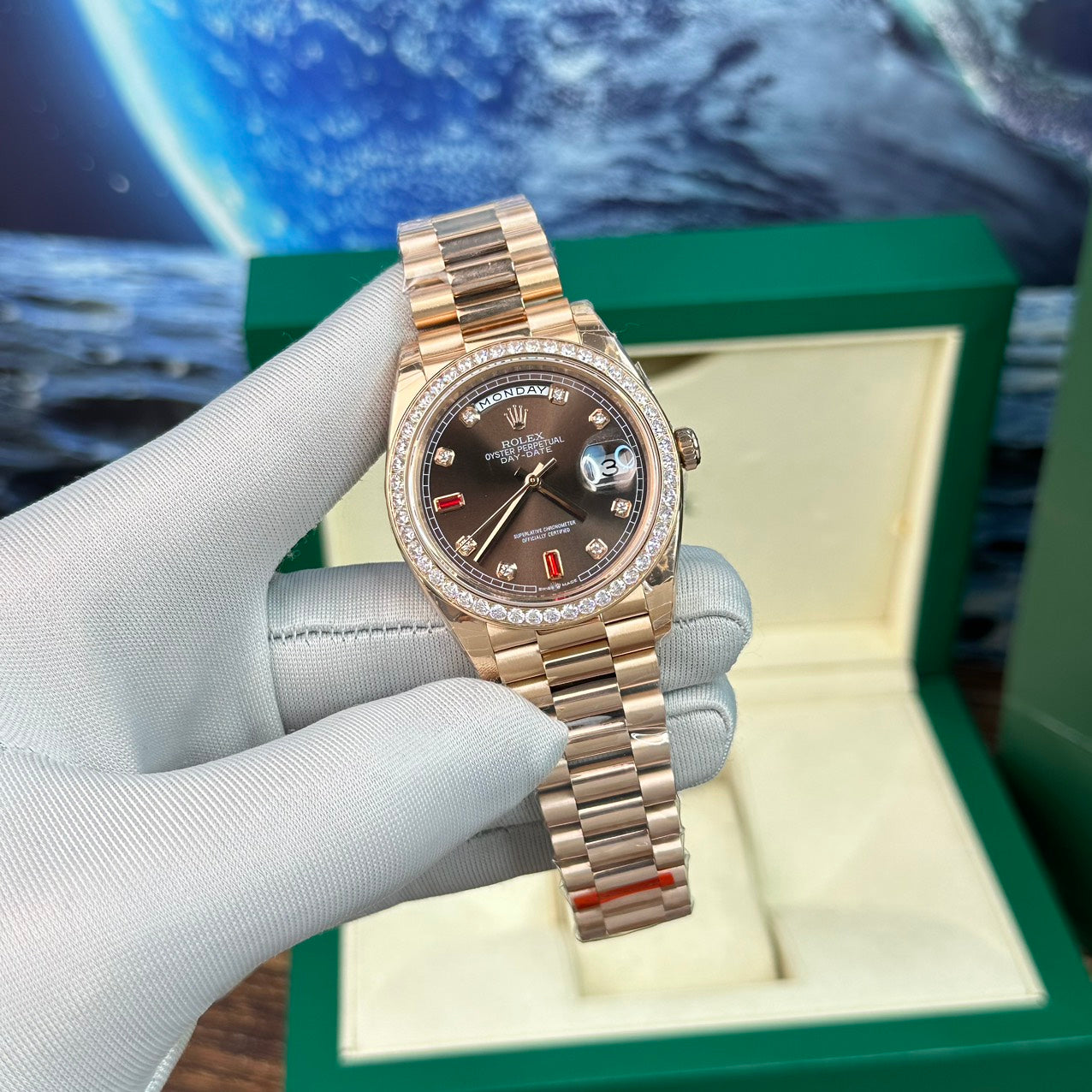 Rolex Day-Date Replica Watch With Red Ruby Dial EW Factory 40mm