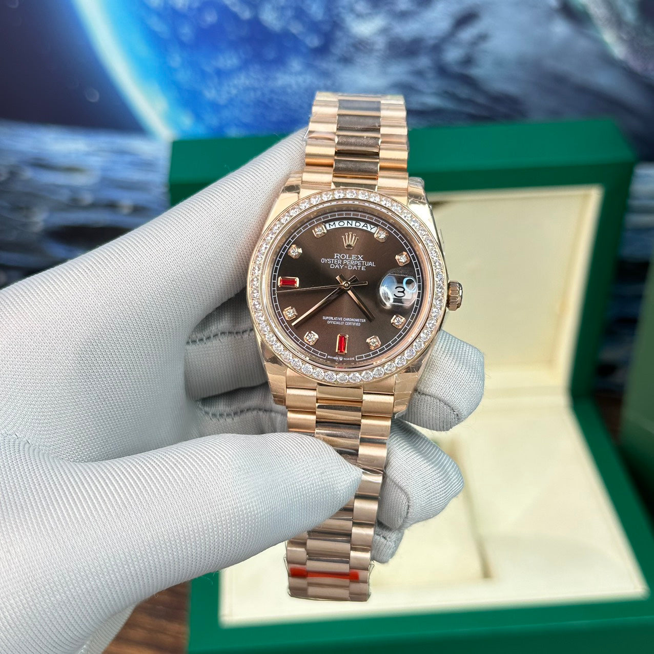 Rolex Day-Date Replica Watch With Red Ruby Dial EW Factory 40mm