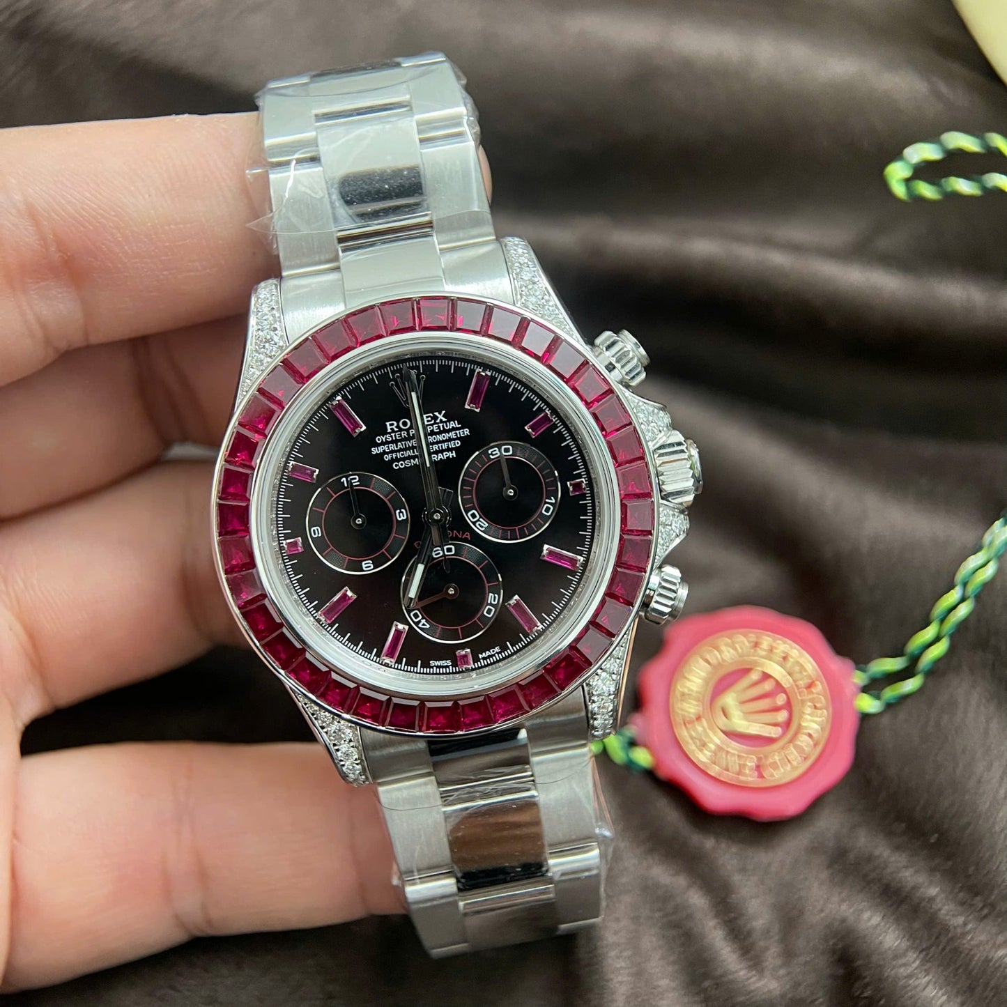 Rolex Daytona Replica Watch Custom 18K Solid White Gold Baguette Diamonds 40mm Clone