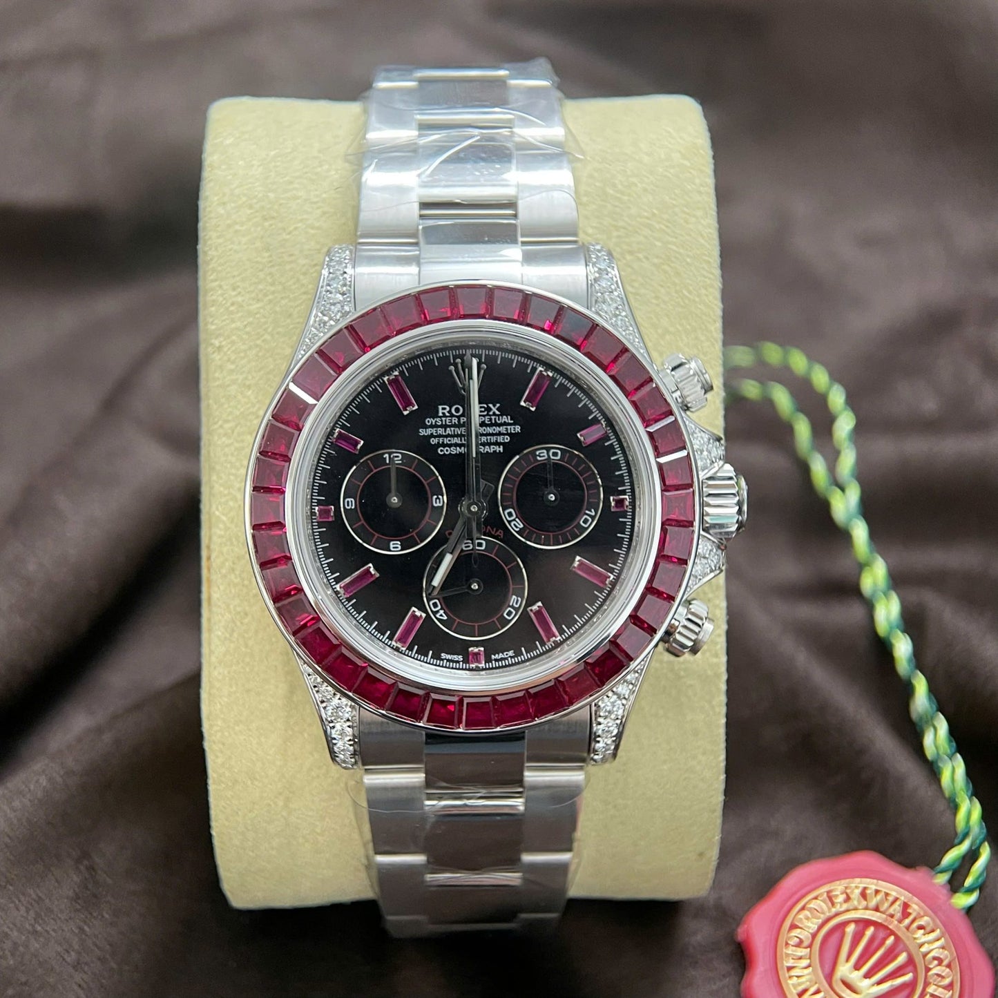 Rolex Daytona Replica Watch Custom 18K Solid White Gold Baguette Diamonds 40mm Clone
