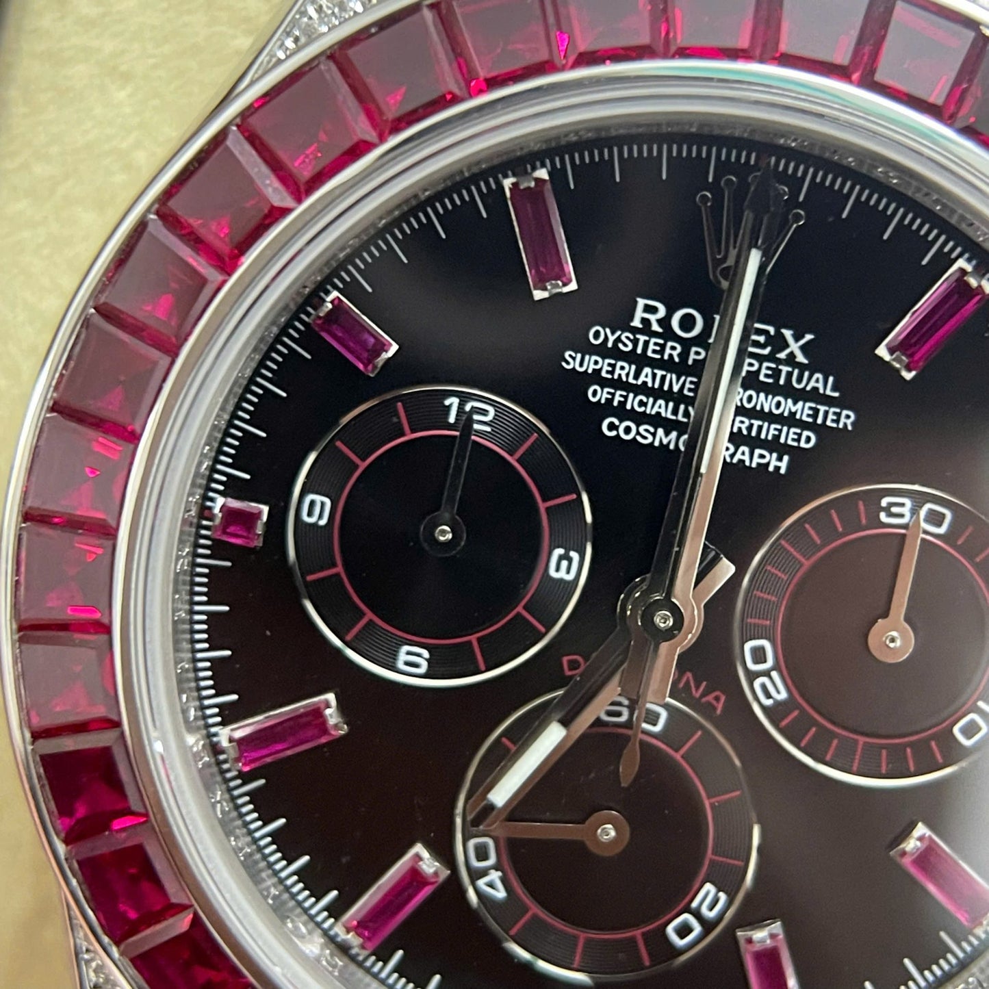 Rolex Daytona Replica Watch Custom 18K Solid White Gold Baguette Diamonds 40mm Clone