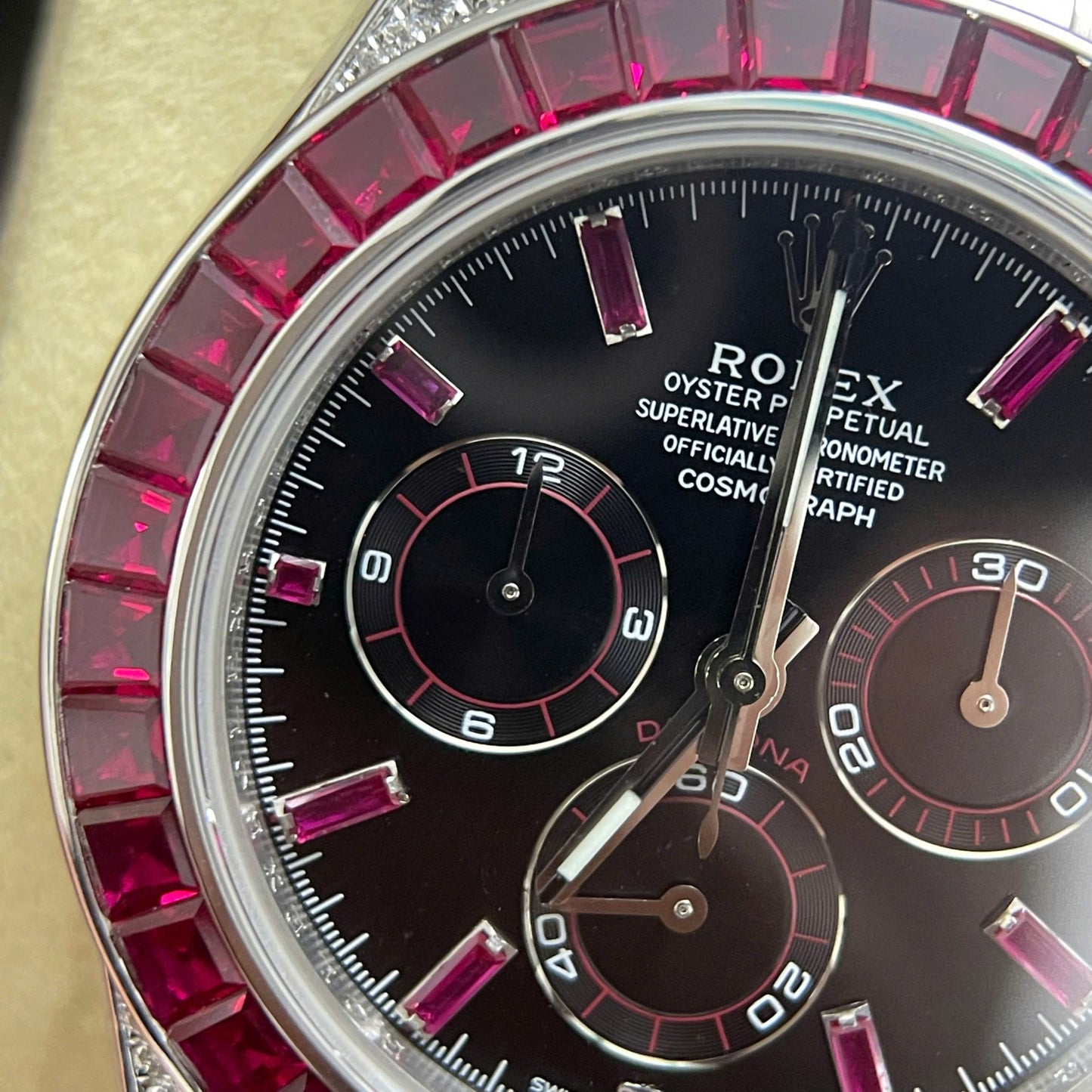 Rolex Daytona Replica Watch Custom 18K Solid White Gold Baguette Diamonds 40mm Clone