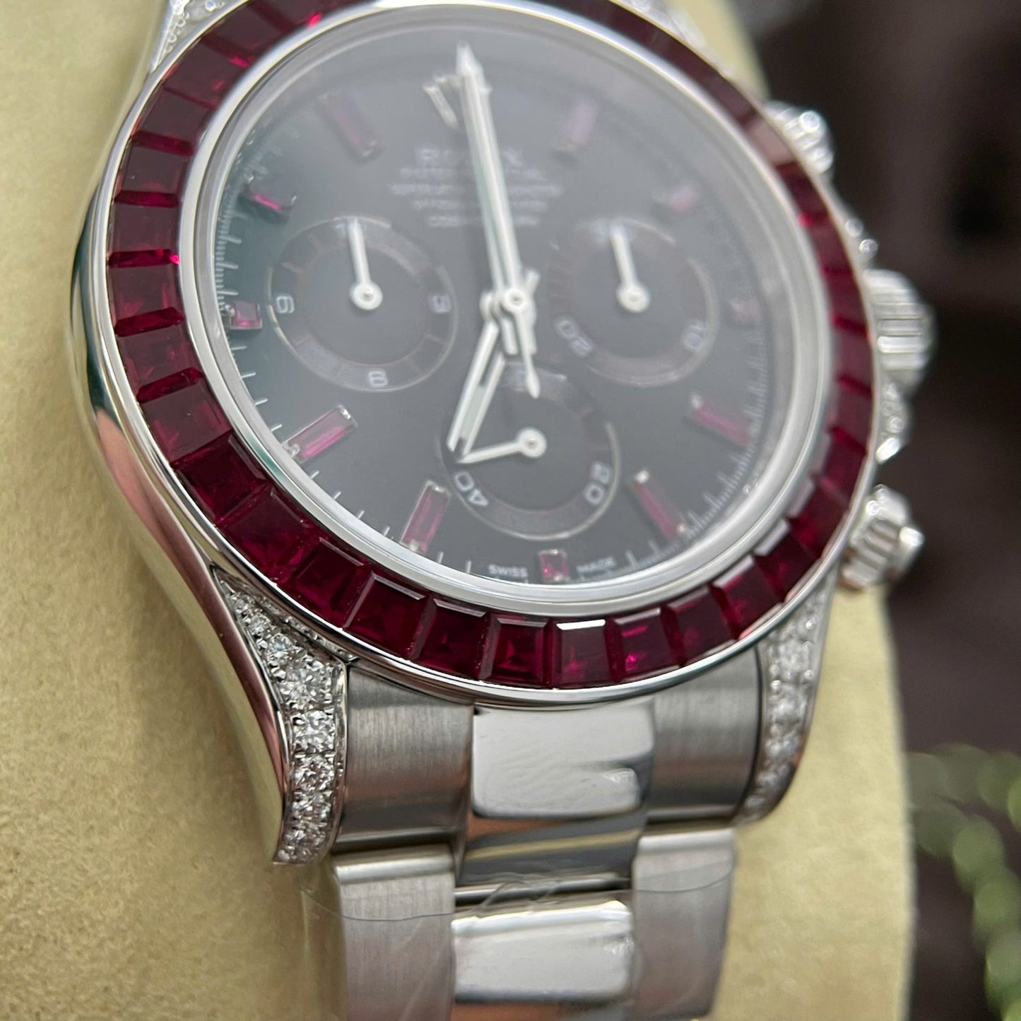 Rolex Daytona Replica Watch Custom 18K Solid White Gold Baguette Diamonds 40mm Clone