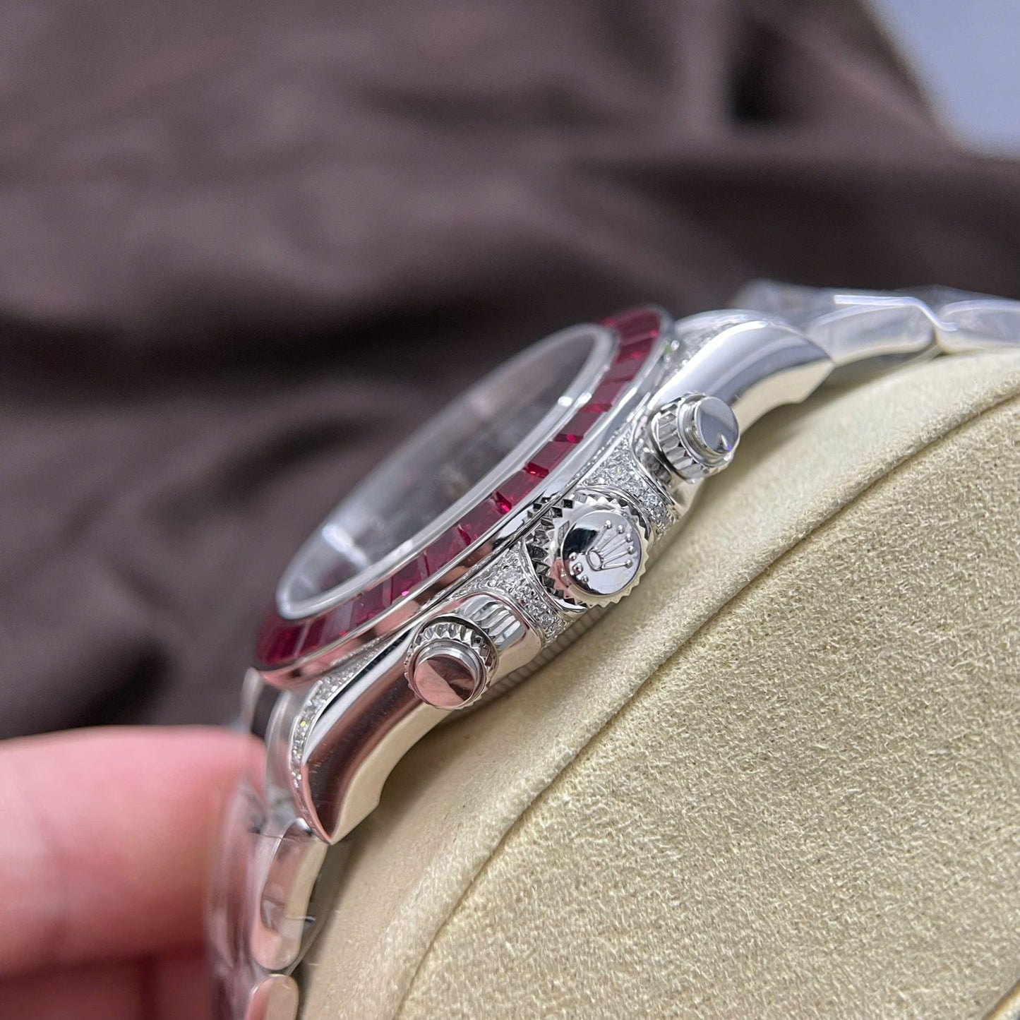 Rolex Daytona Replica Watch Custom 18K Solid White Gold Baguette Diamonds 40mm Clone