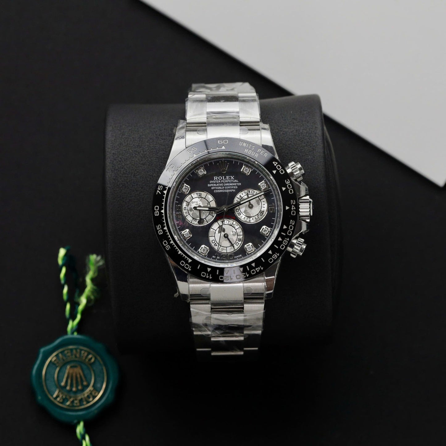 Rolex Daytona Replica Watch Dial Mother Of Pearl Custom Moissanite Diamonds 40mm Clone