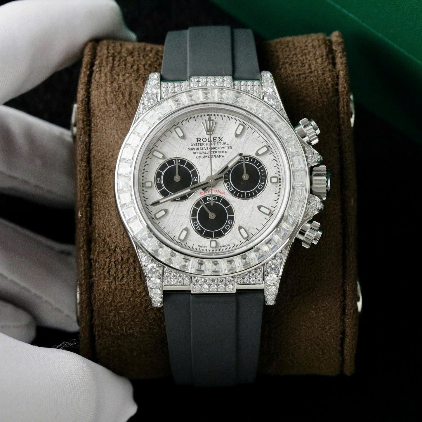 Rolex Daytona Replica Watch Dial Meteorite Custom Diamonds Moissanite Baguette 40mm Clone