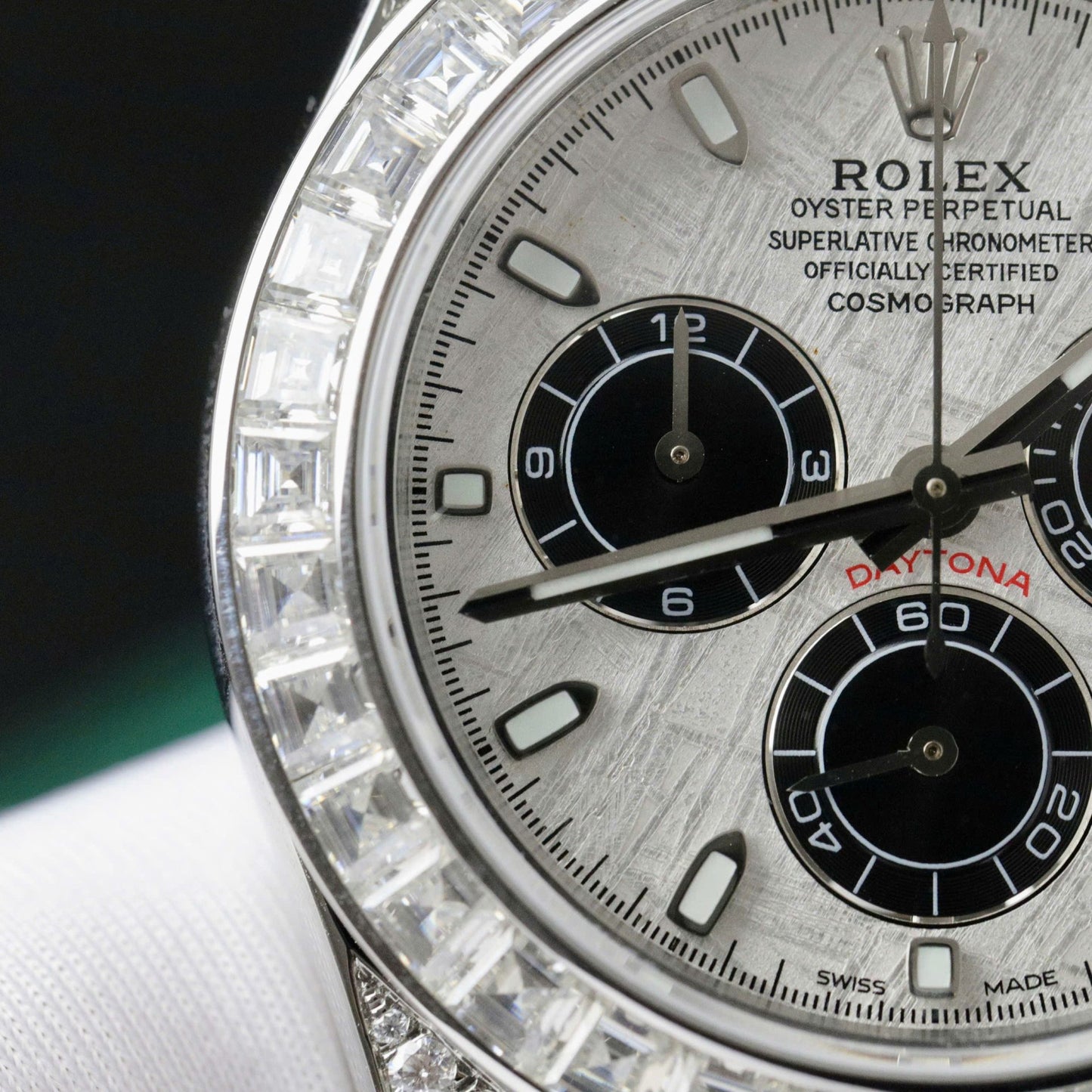 Rolex Daytona Replica Watch Dial Meteorite Custom Diamonds Moissanite Baguette 40mm Clone