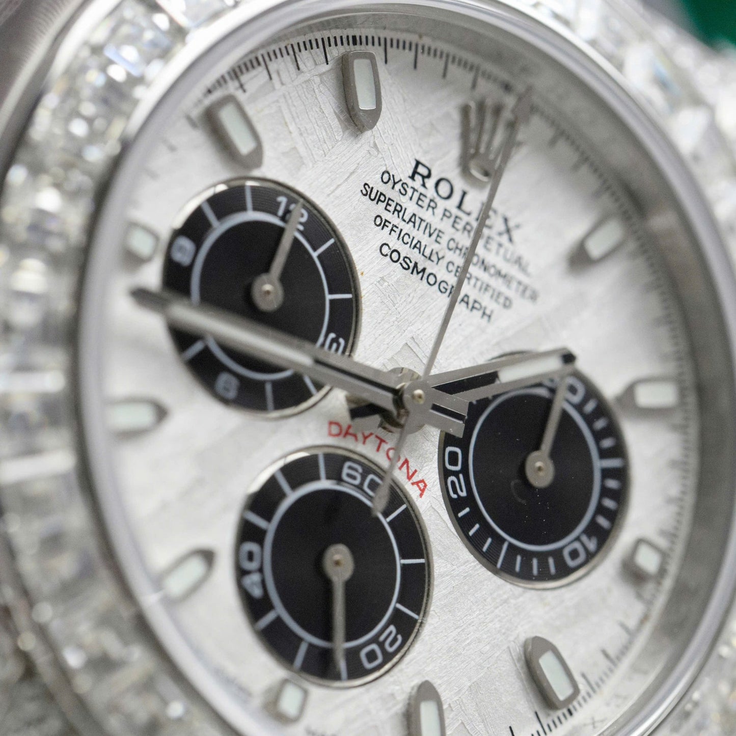 Rolex Daytona Replica Watch Dial Meteorite Custom Diamonds Moissanite Baguette 40mm Clone