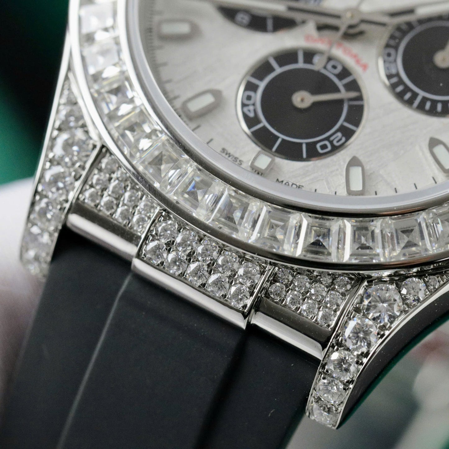 Rolex Daytona Replica Watch Dial Meteorite Custom Diamonds Moissanite Baguette 40mm Clone