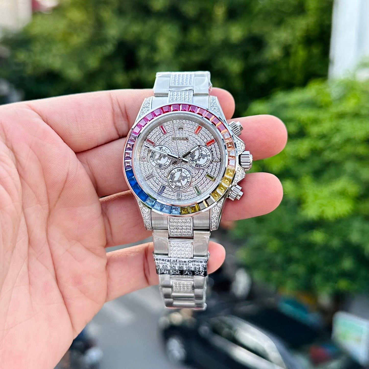 Rolex Daytona Rainbow Best Replica Watch With Full Stone Dial 40mm Clone