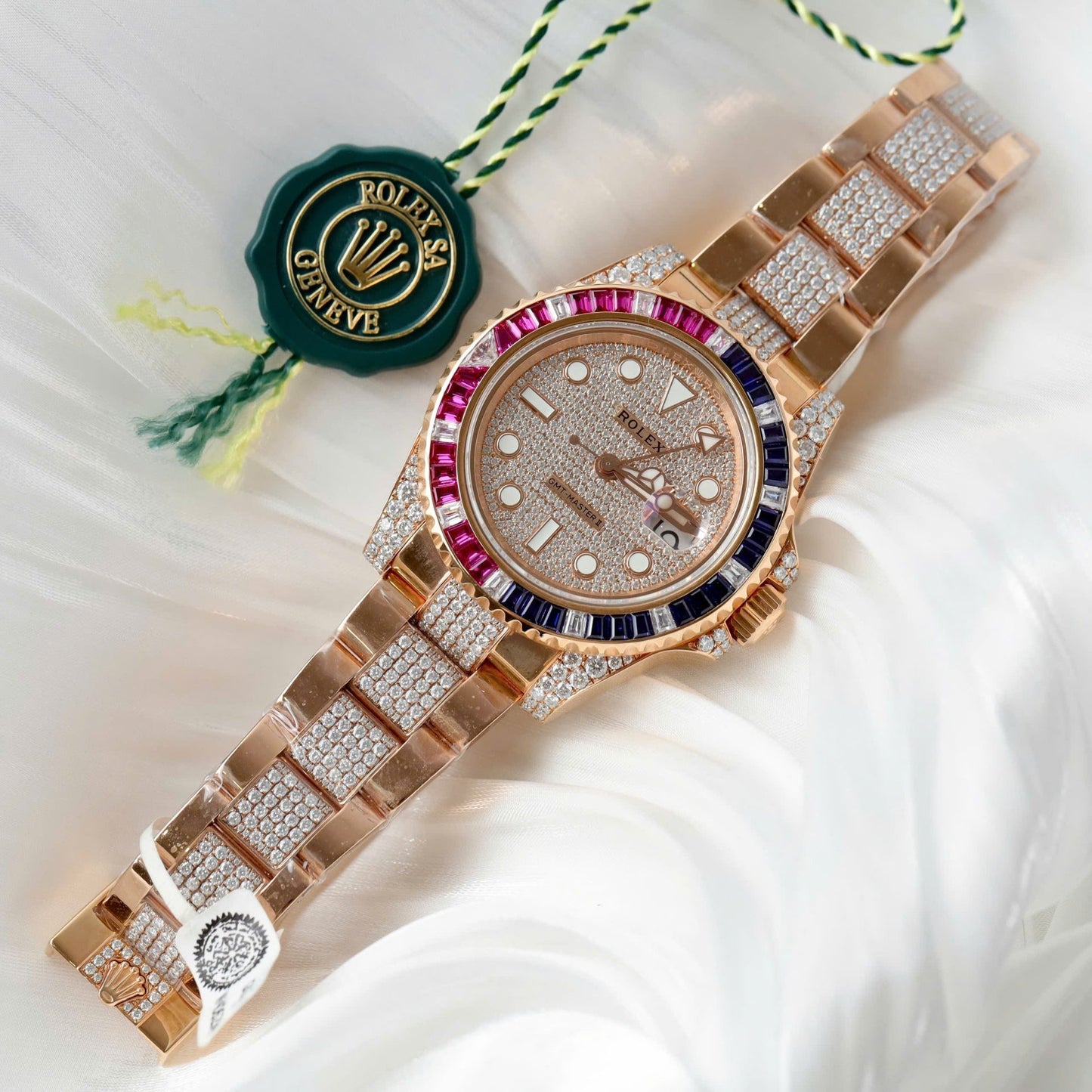 Rolex GMT-Master II 126755 SARU-DIAO Gold Wrapped Moissanite Sapphire Replica Watch 40mm Clone