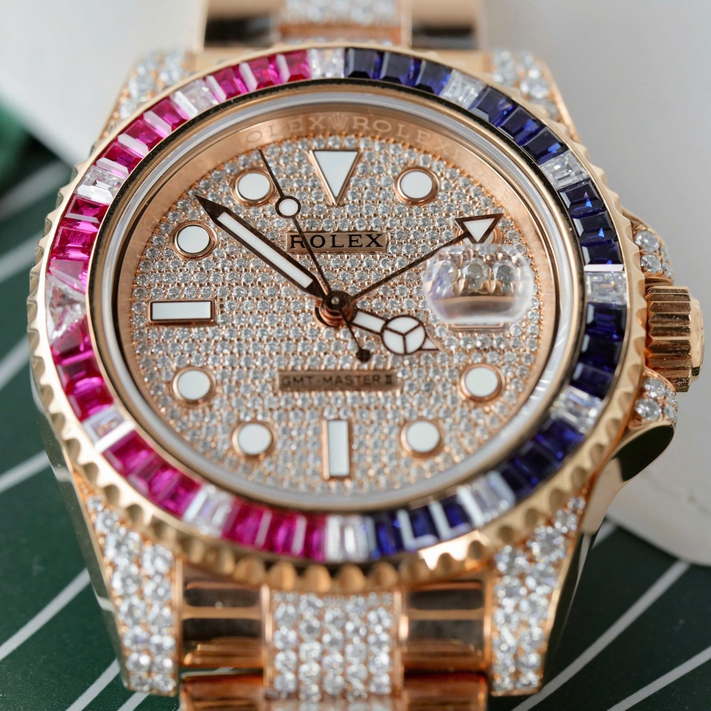 Rolex GMT-Master II 126755 SARU-DIAO Gold Wrapped Moissanite Sapphire Replica Watch 40mm Clone