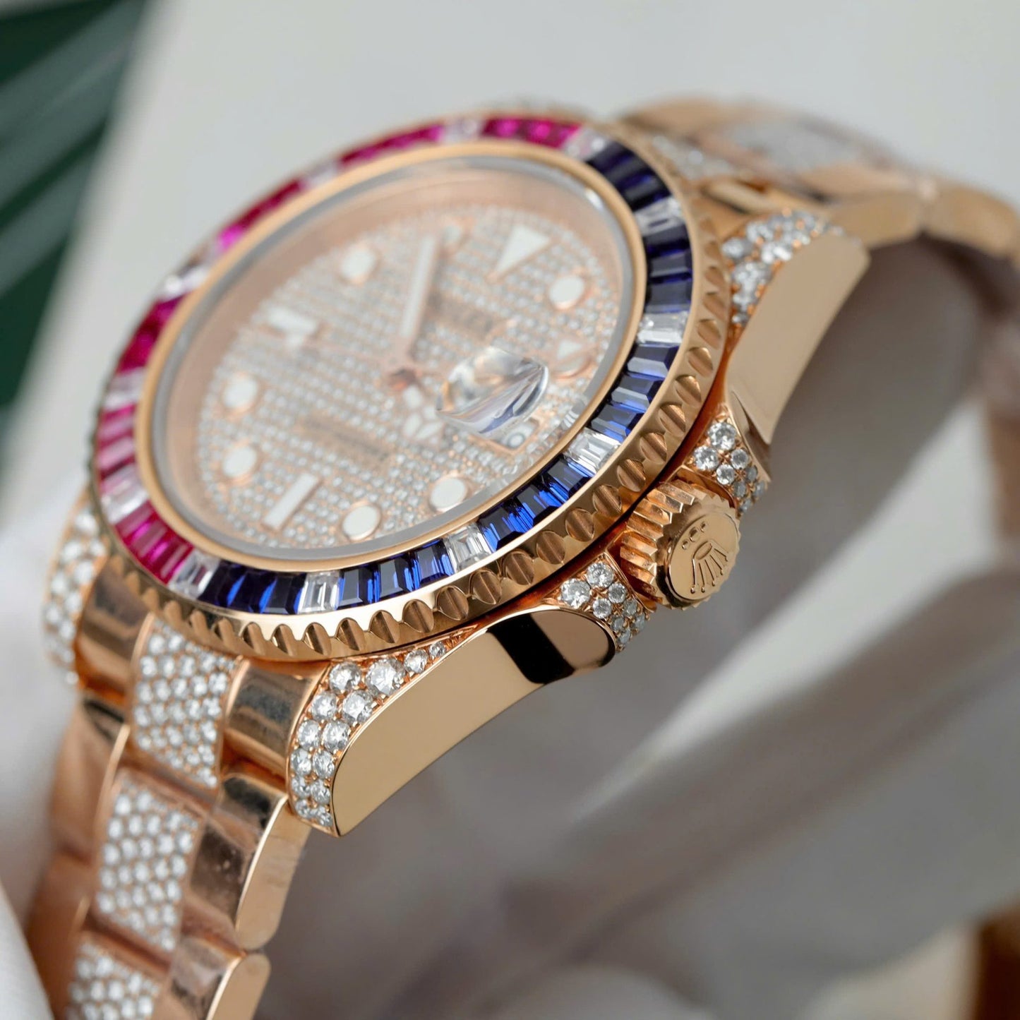 Rolex GMT-Master II 126755 SARU-DIAO Gold Wrapped Moissanite Sapphire Replica Watch 40mm Clone