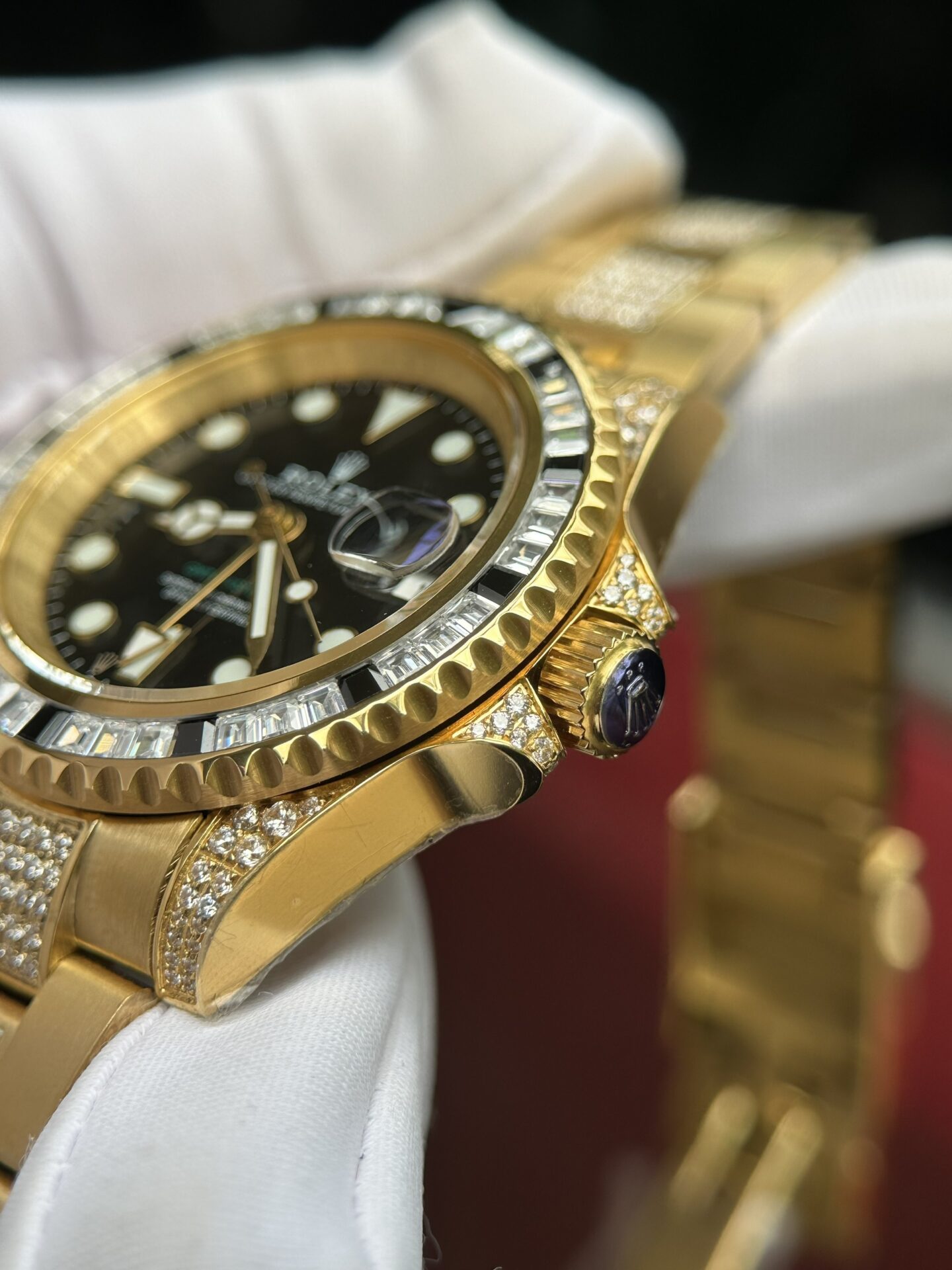 Rolex GMT-Master II Replica Watch With Full Diamond Black Dial 40mm Clone