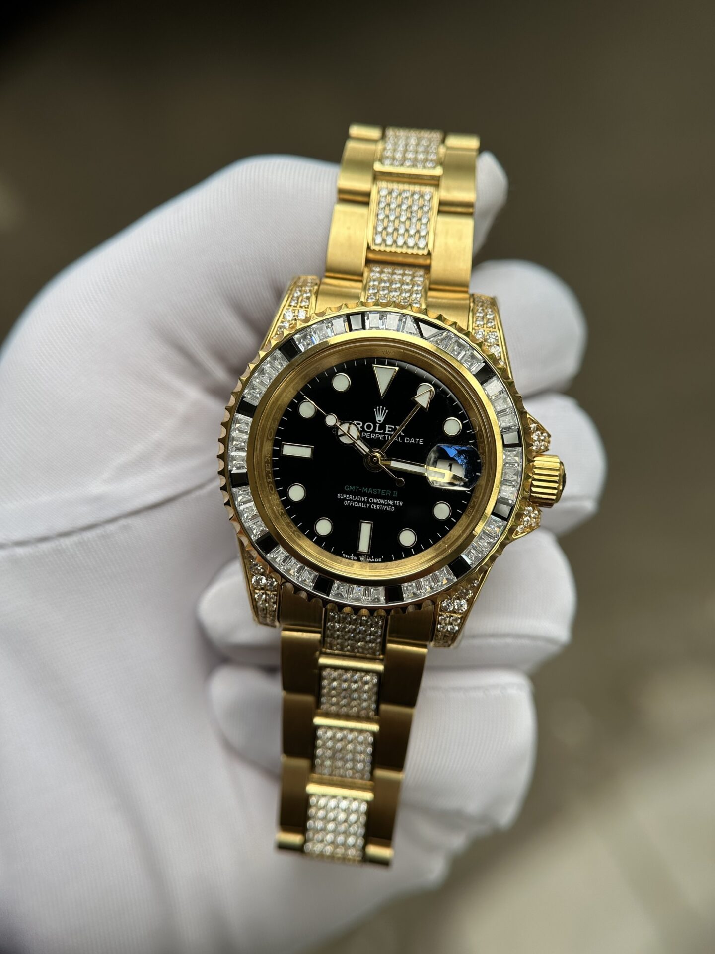 Rolex GMT-Master II Replica Watch With Full Diamond Black Dial 40mm Clone