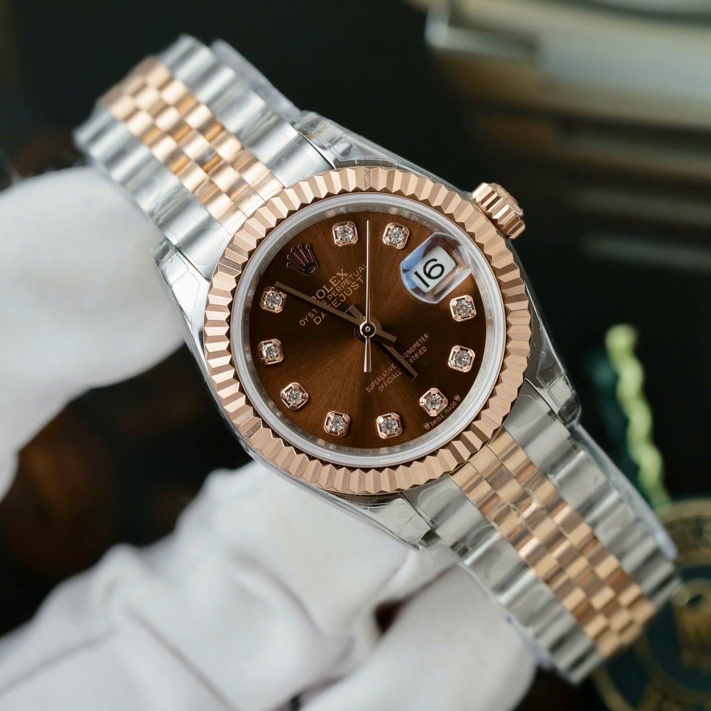 Rolex Lady-DateJust Women Replica Watch Chocolate Dial Jubilee Strap 28mm Clone