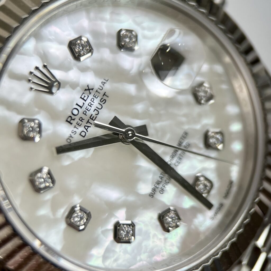 Rolex Replica Watch DateJust Dial Mother Of Pearl Moissanite Diamonds 41mm Clone