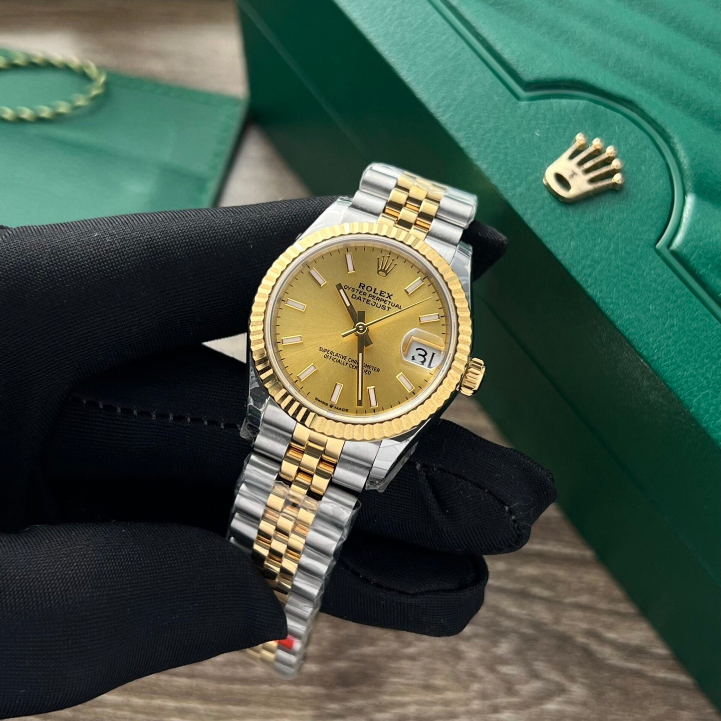 Rolex DateJust Watch Yellow Dial Jubilee Strap 31mm Clone