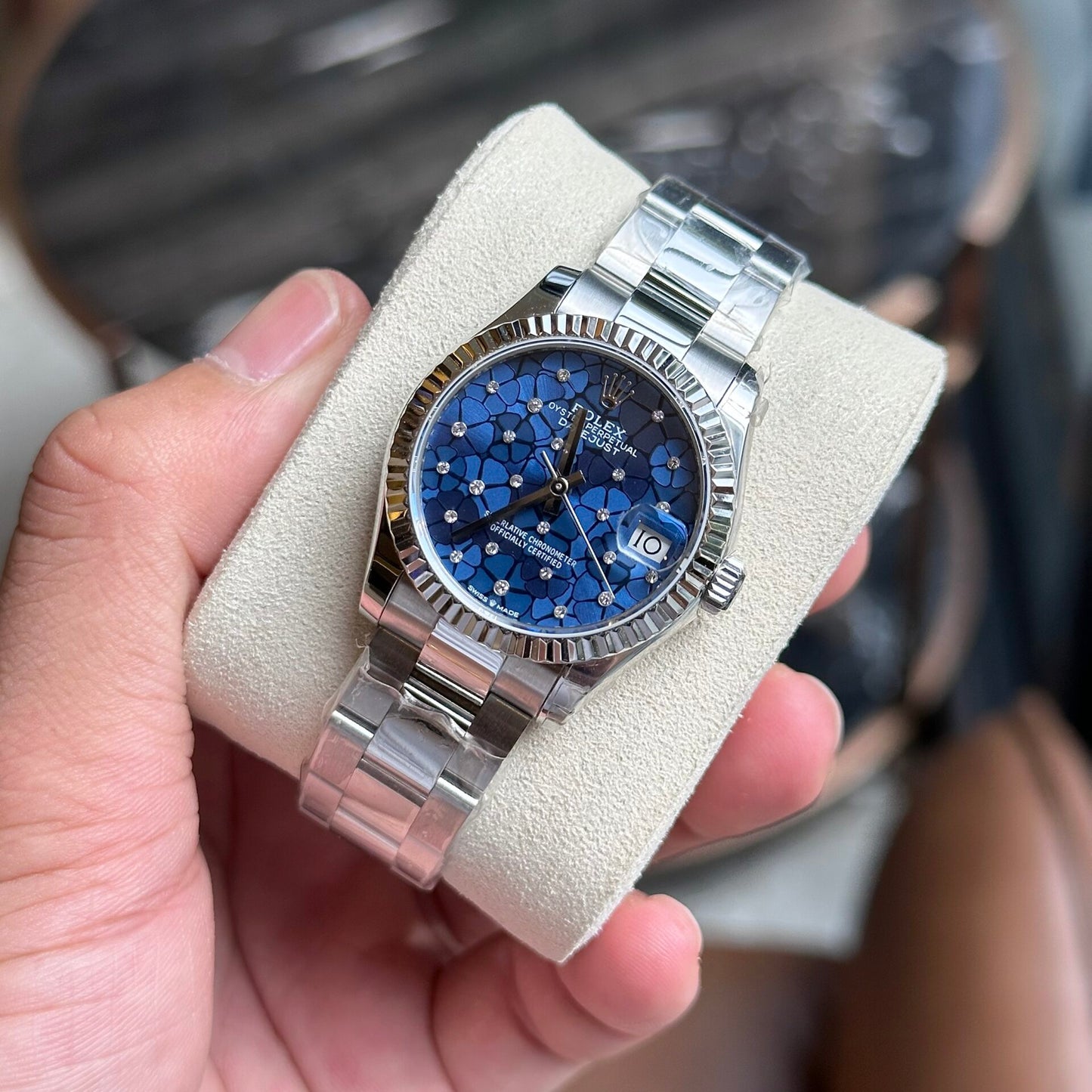 Rolex DateJust Replica Women’s Watch Blue Leaf Dial 31mm Clone