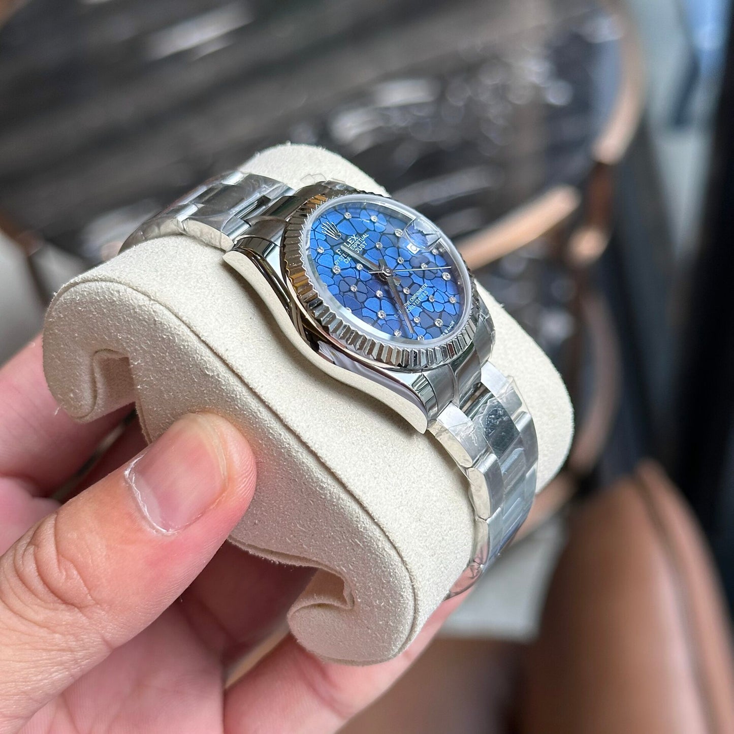 Rolex DateJust Replica Women’s Watch Blue Leaf Dial 31mm Clone