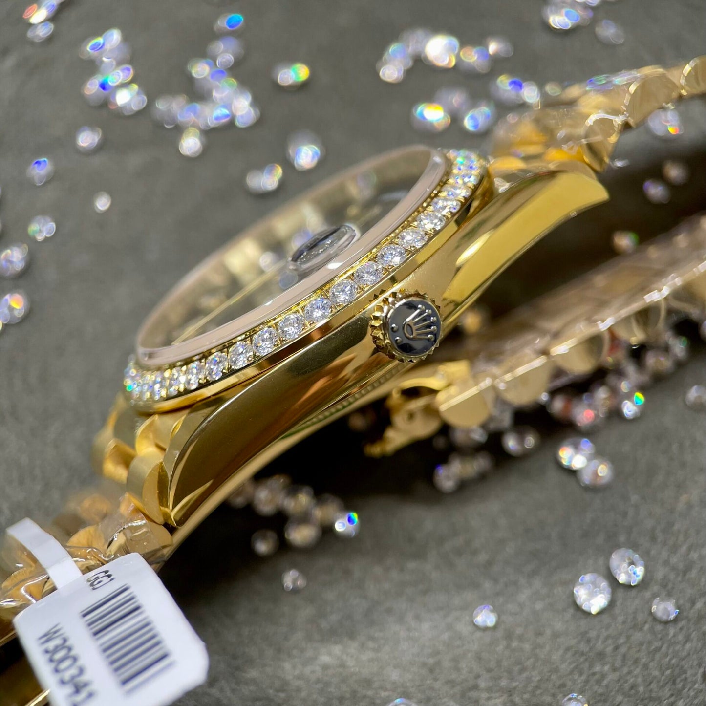 Rolex Day-Date Yellow Dial Custom Moissanite Diamonds 40mm Clone