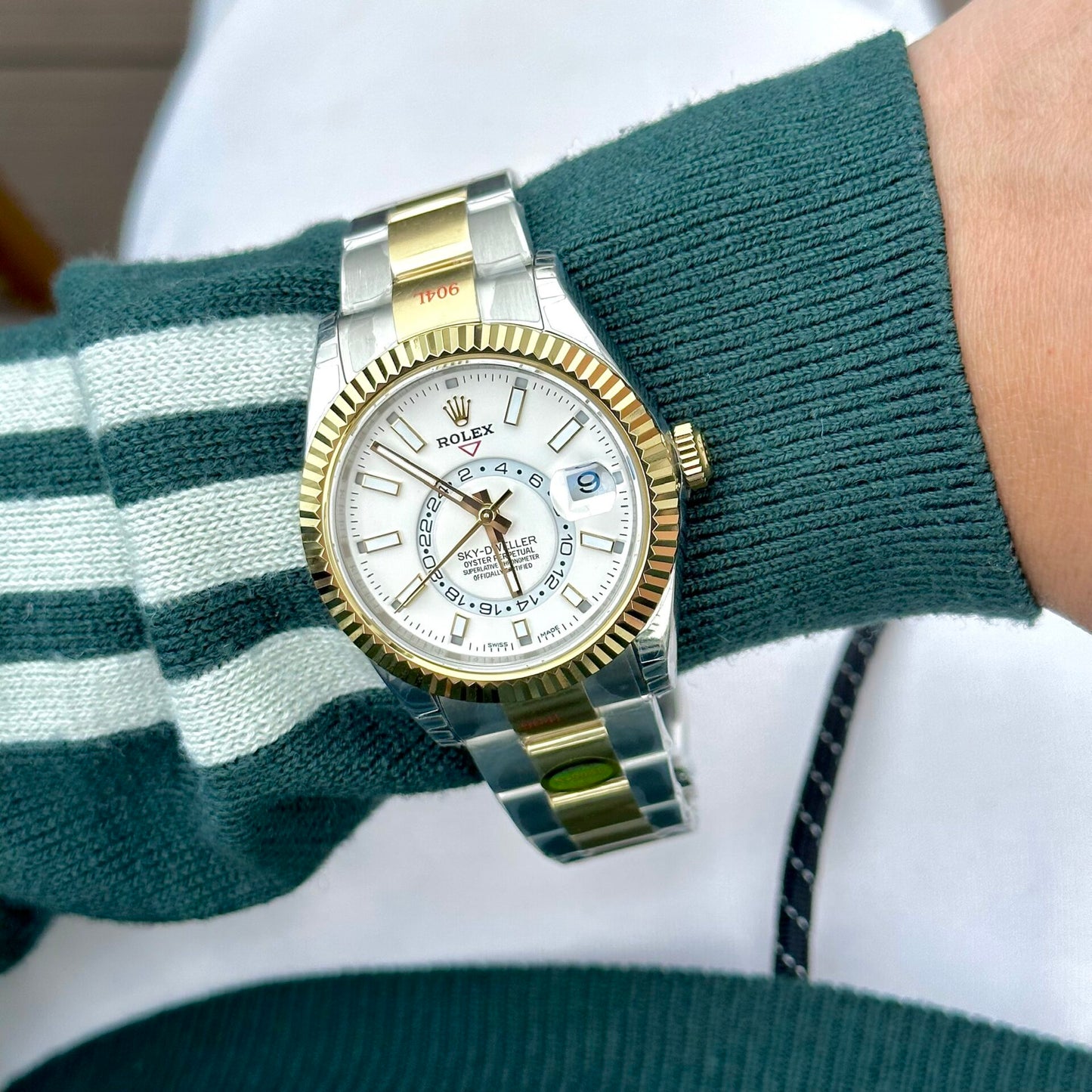 Rolex Sky-Dweller Replica Watch White Dial Demi Oyster Strap Noob Factory 41mm