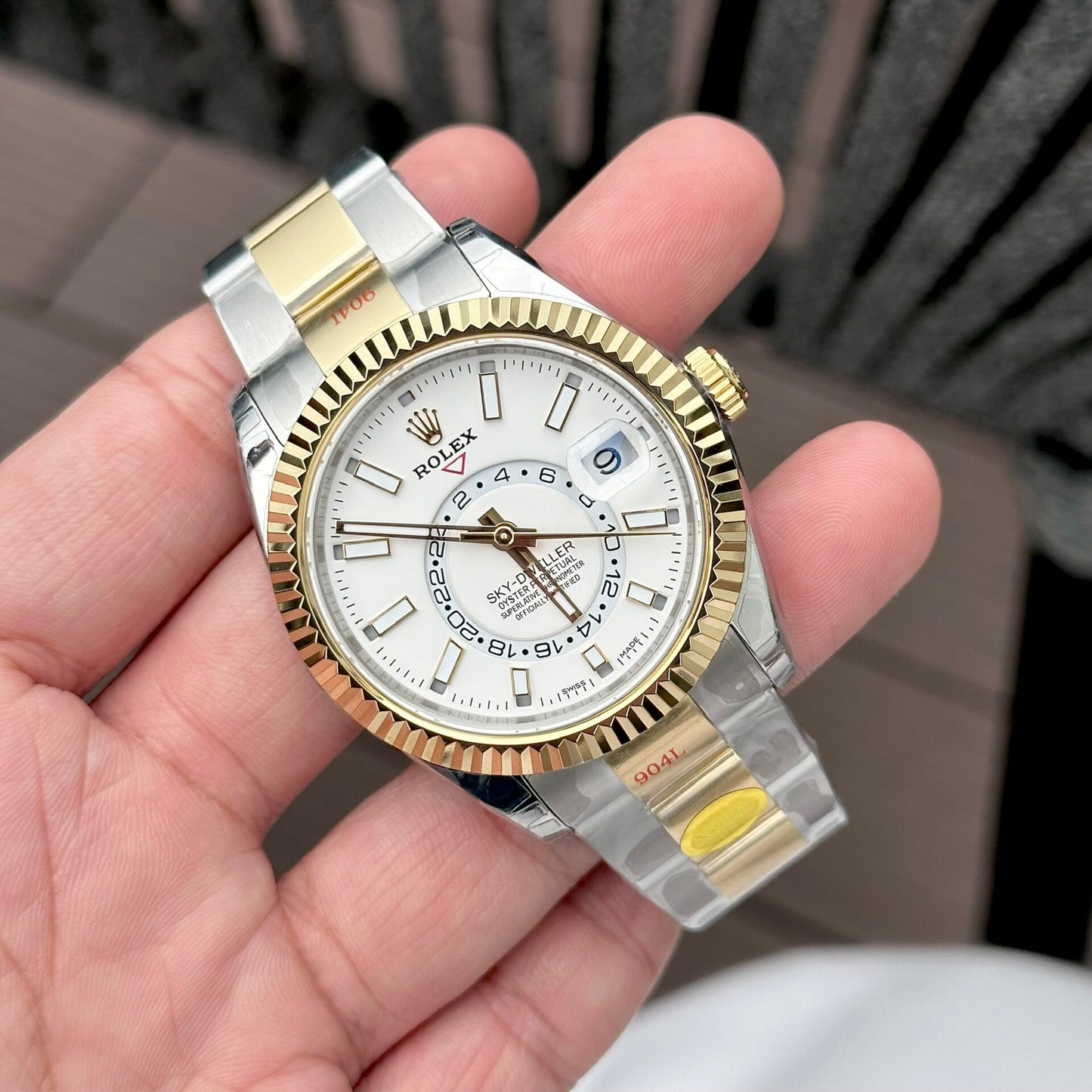 Rolex Sky-Dweller Replica Watch White Dial Demi Oyster Strap Noob Factory 41mm