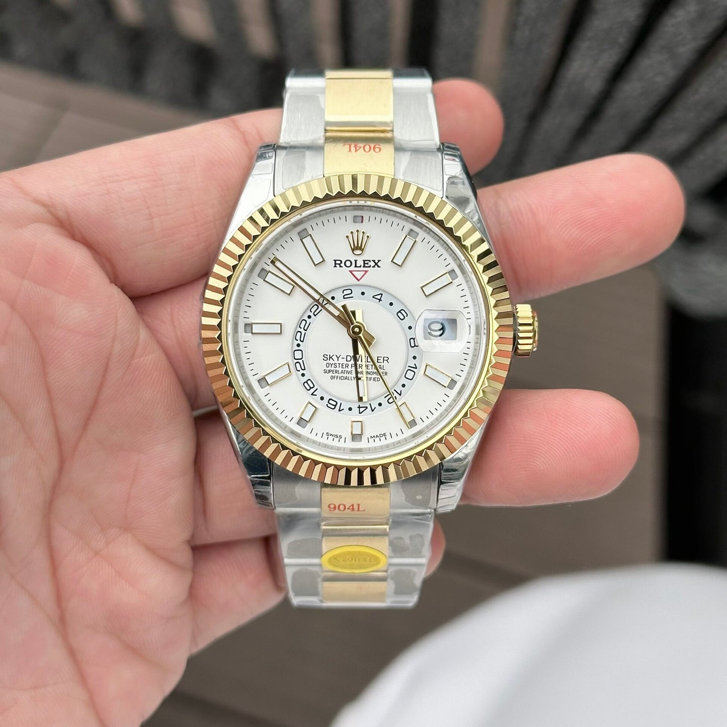 Rolex Sky-Dweller Replica Watch White Dial Demi Oyster Strap Noob Factory 41mm