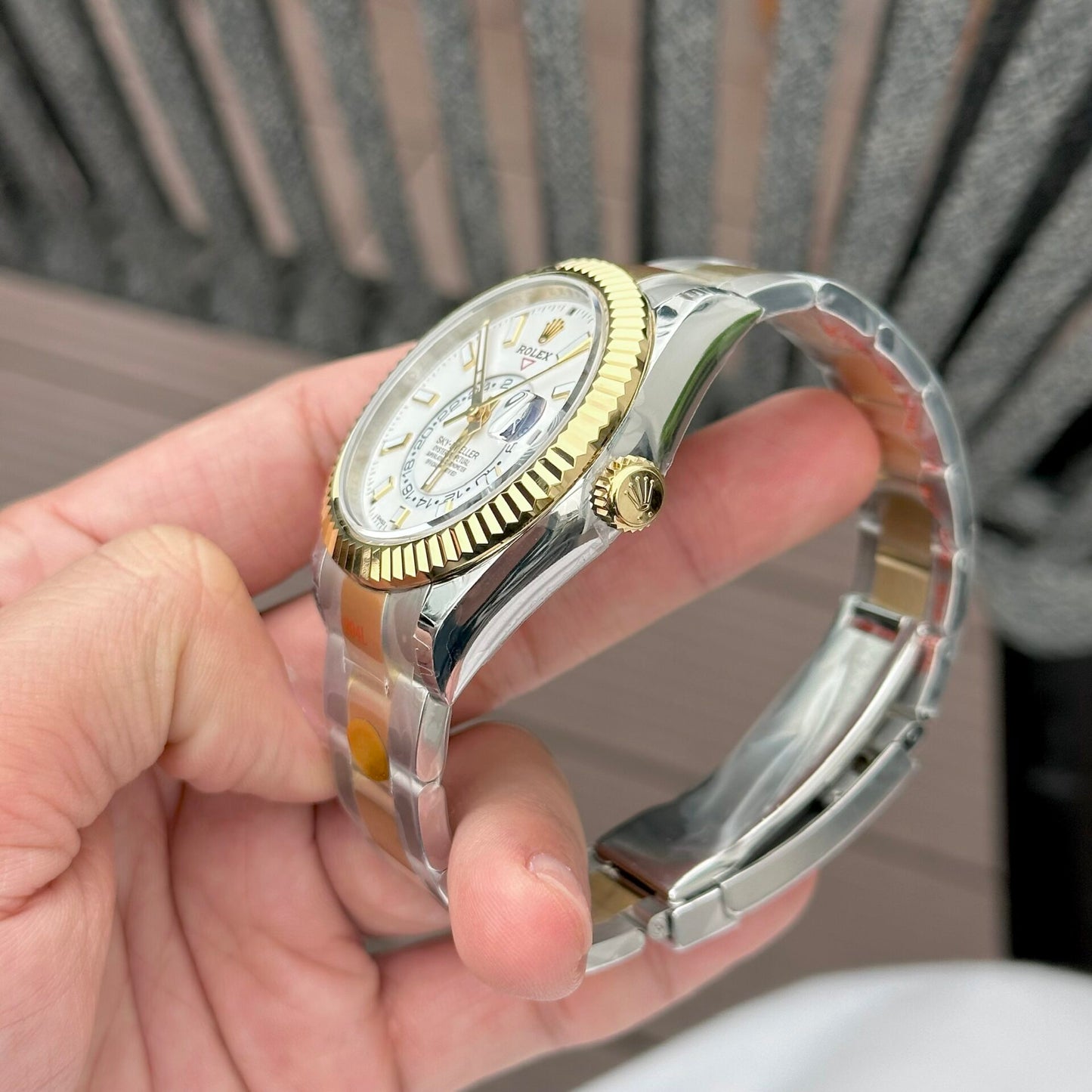 Rolex Sky-Dweller Replica Watch White Dial Demi Oyster Strap Noob Factory 41mm