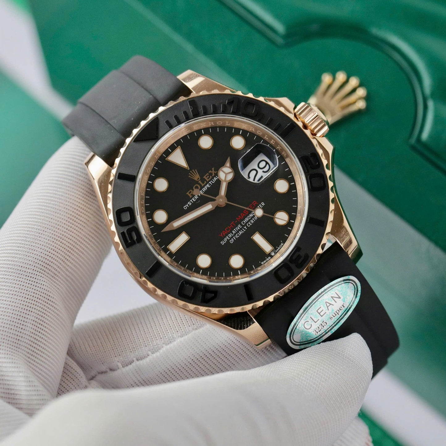 Rolex Yacht-Master 18K Rose Gold Case Replica Watch Black Dial Clean Factory 40mm