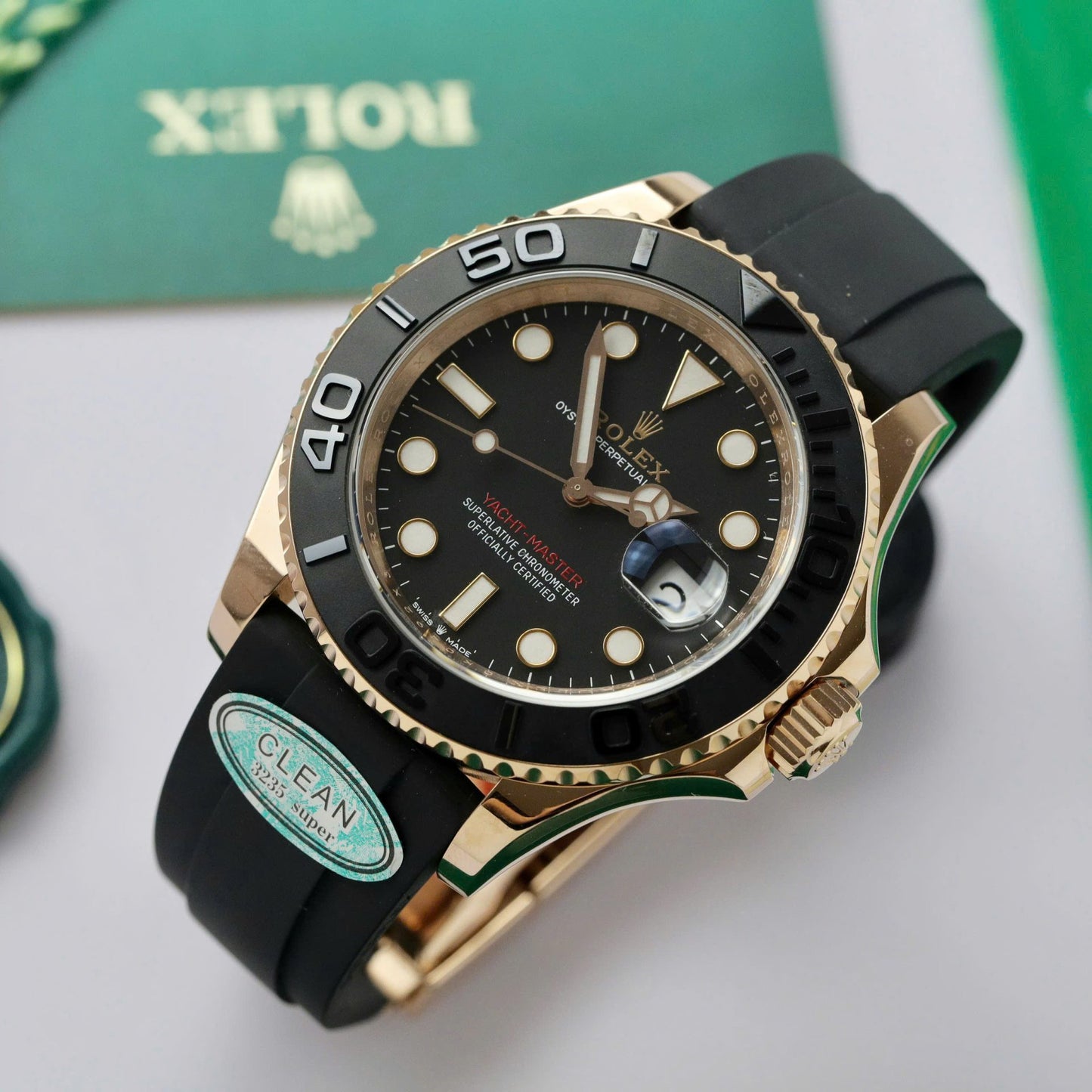 Rolex Yacht-Master 18K Rose Gold Case Replica Watch Black Dial Clean Factory 40mm