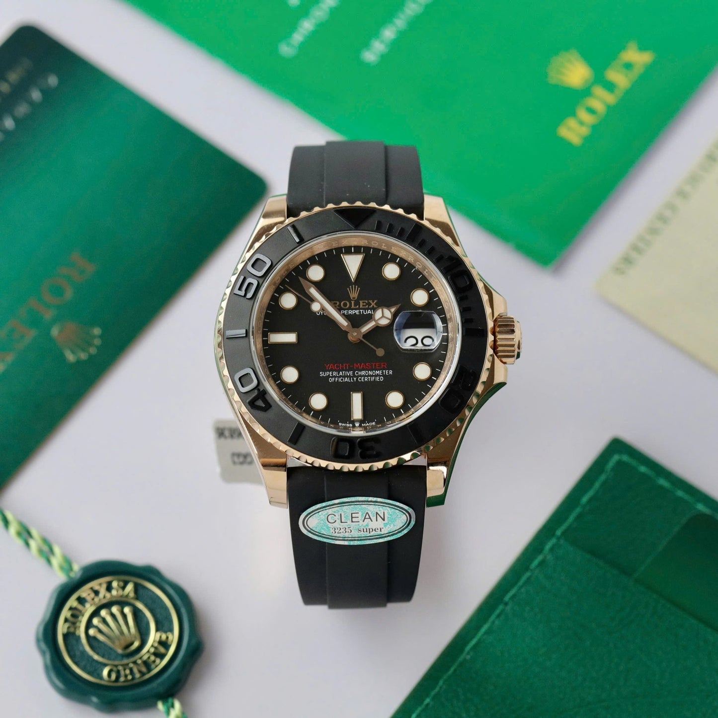 Rolex Yacht-Master 18K Rose Gold Case Replica Watch Black Dial Clean Factory 40mm