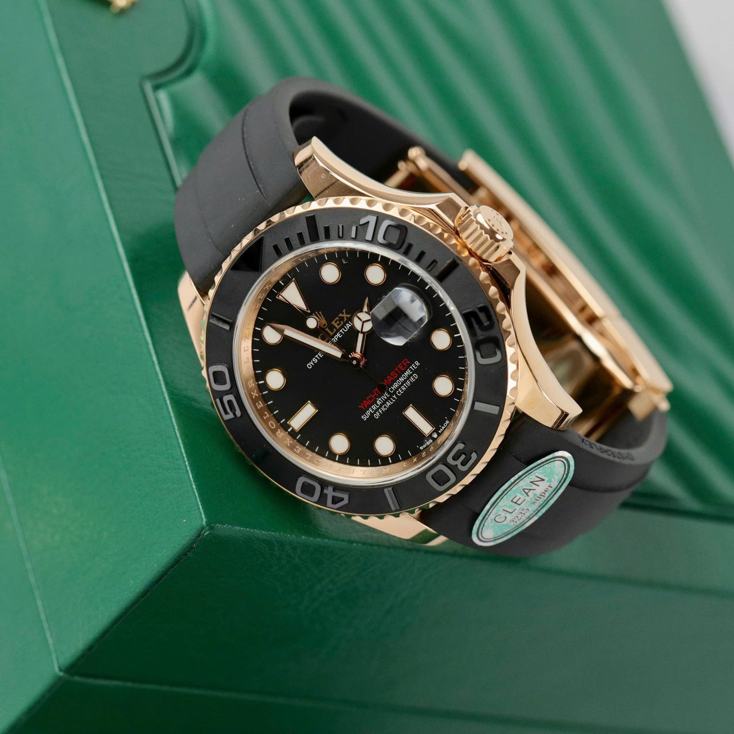 Rolex Yacht-Master 18K Rose Gold Case Replica Watch Black Dial Clean Factory 40mm
